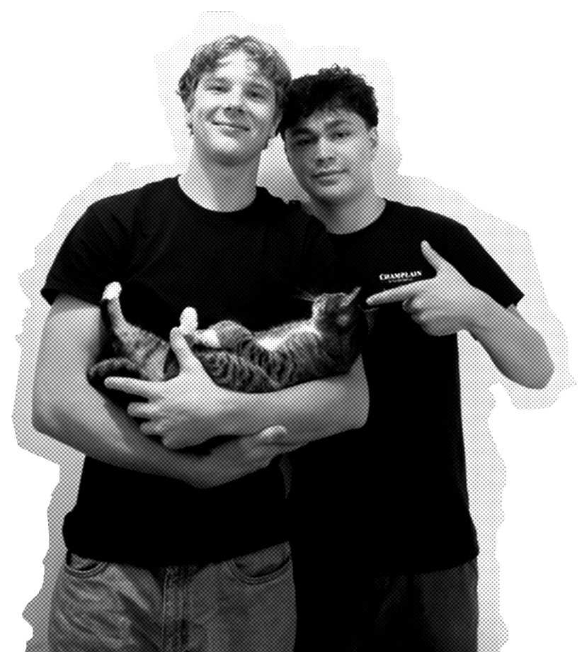Champlain Junk Removal founders — two local Vermont teens with their cat